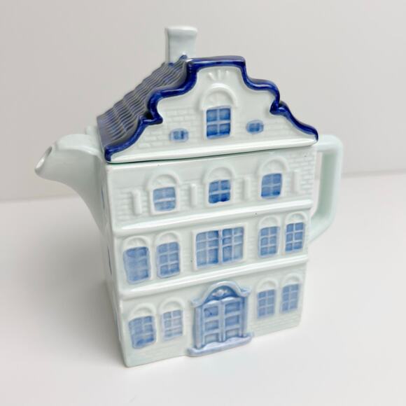 Vintage 80s Royal Delft Blauw Canal House Teapot Handpainted Blue & White - Picture 2 of 11